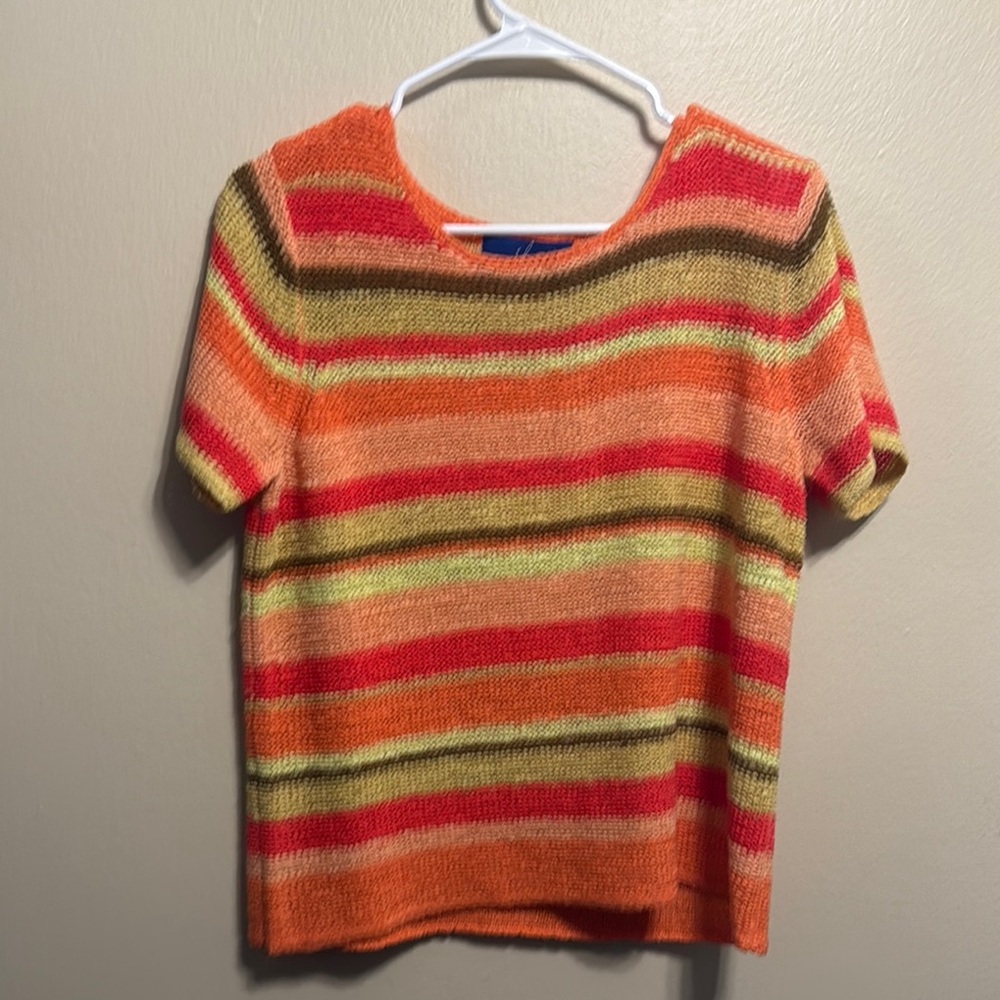 Striped Short Sleeve Knit Top